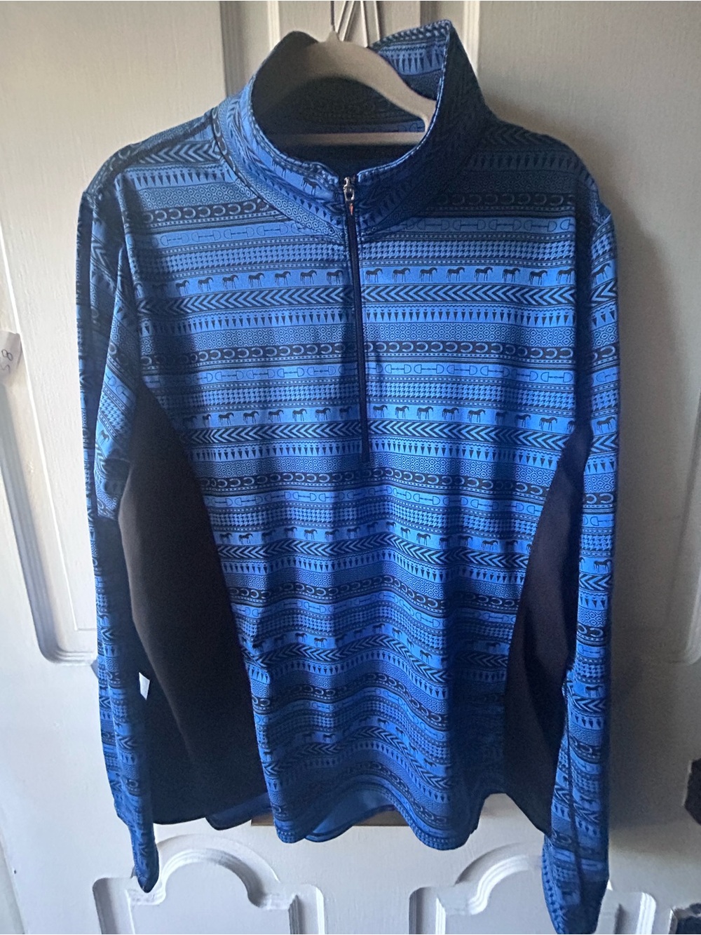 Kerrits Equestrian Quarter-Zip Jersey Horses Fences Fair Isle Print Riding Sz XL
